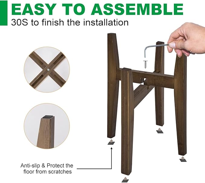 OERGKE 2 PACK Adjustable Plant Stand Indoor, Bamboo Mid Century Modern Plants Stands, Corner Flower Holder for Living Room, Fits 8 to 12 Inches Pots, (Pot & Plant Not Included)(Walnut)