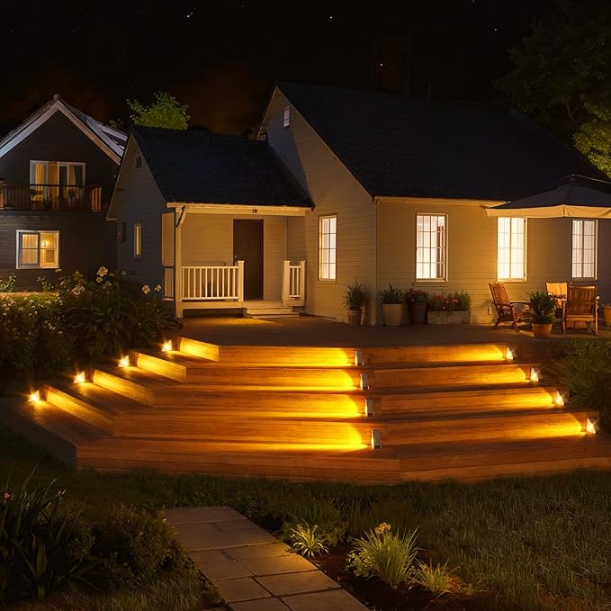 KINKAI Solar Step Lights for Outside, 8 Pack Triangle Stair Light Outdoor Waterproof Deck Lighting for Garden, Patio, Yard, Front Door, Porch Decor (Warm Light)