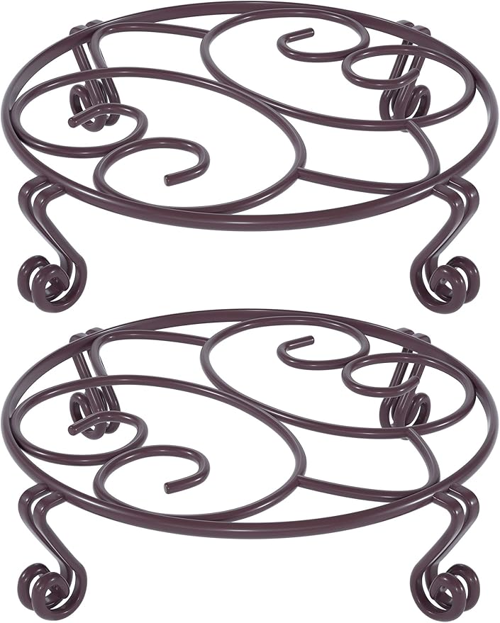 Yimobra 2 Pack Plant Stand for Flower Pot Heavy Duty Potted Holder Indoor Outdoor Metal Rustproof Iron Garden Container Round Supports Rack for Planter Bronze, Brown,11.8 Inches