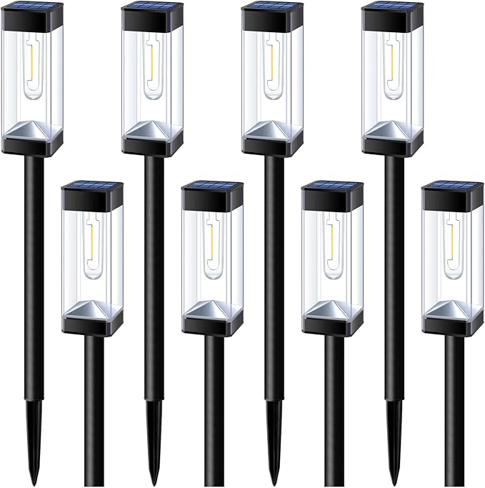 Solar Pathway Lights 8 Pack LED Waterproof Solar Outdoor Lights, Upgraded Stainless Steel Driveway Lighting with Tungsten Filament Bulb for Yard, Landscape, Garden, Walkway, Lawn, Path