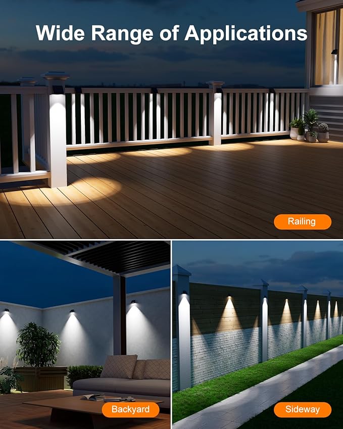 16 Pack Decorative Solar Powered Fence Lights Outdoor Waterproof with Cool White LED Spot Lens, for Outside Wall, Deck, Patio, Yard, Rail, Garage, Pool, Designed for Enhanced Security, Easy Install