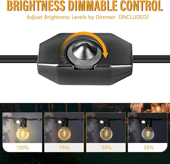 XURISEN Outdoor String Lights with Dimmer, 176FT LED Patio Lights for Outside with 100+8 Shatterproof G40 Globe Bulbs UL Listed IP65 Waterproof Hanging Lighting for Backyard Balcony Bistro Party Decor