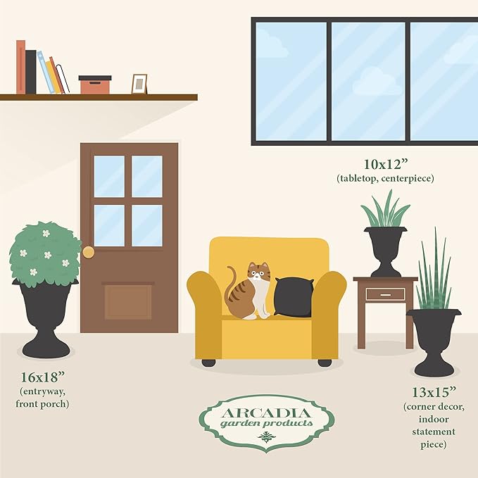 PL10GY Indoor/Outdoor Classic Traditional Plastic Urn Planter, 15" x 13", Gray