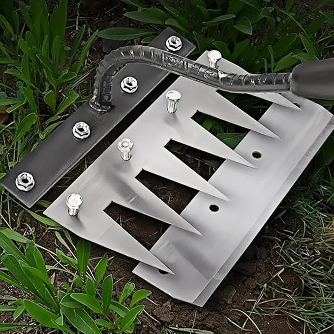 Gardenia Iron Weeding Rake, Iron Rake 2.0 for Gardening and Weeding, Detachable Double-Edged Blade Design Carbon Steel Heavy-Duty Weed Rakes,Hand Weed Puller Tools for Lawn Yard Garden Farm (5 teeths)
