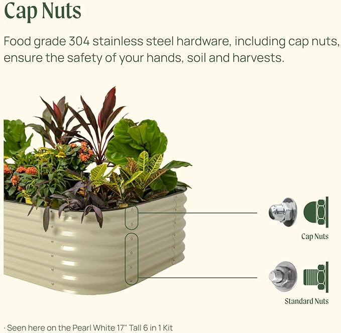 Vego garden Raised Garden Bed Kits, 17" Tall 9 in 1 8ft X 2ft Metal Raised Planter Bed for Vegetables Flowers Ground Planter Box-Pearl White