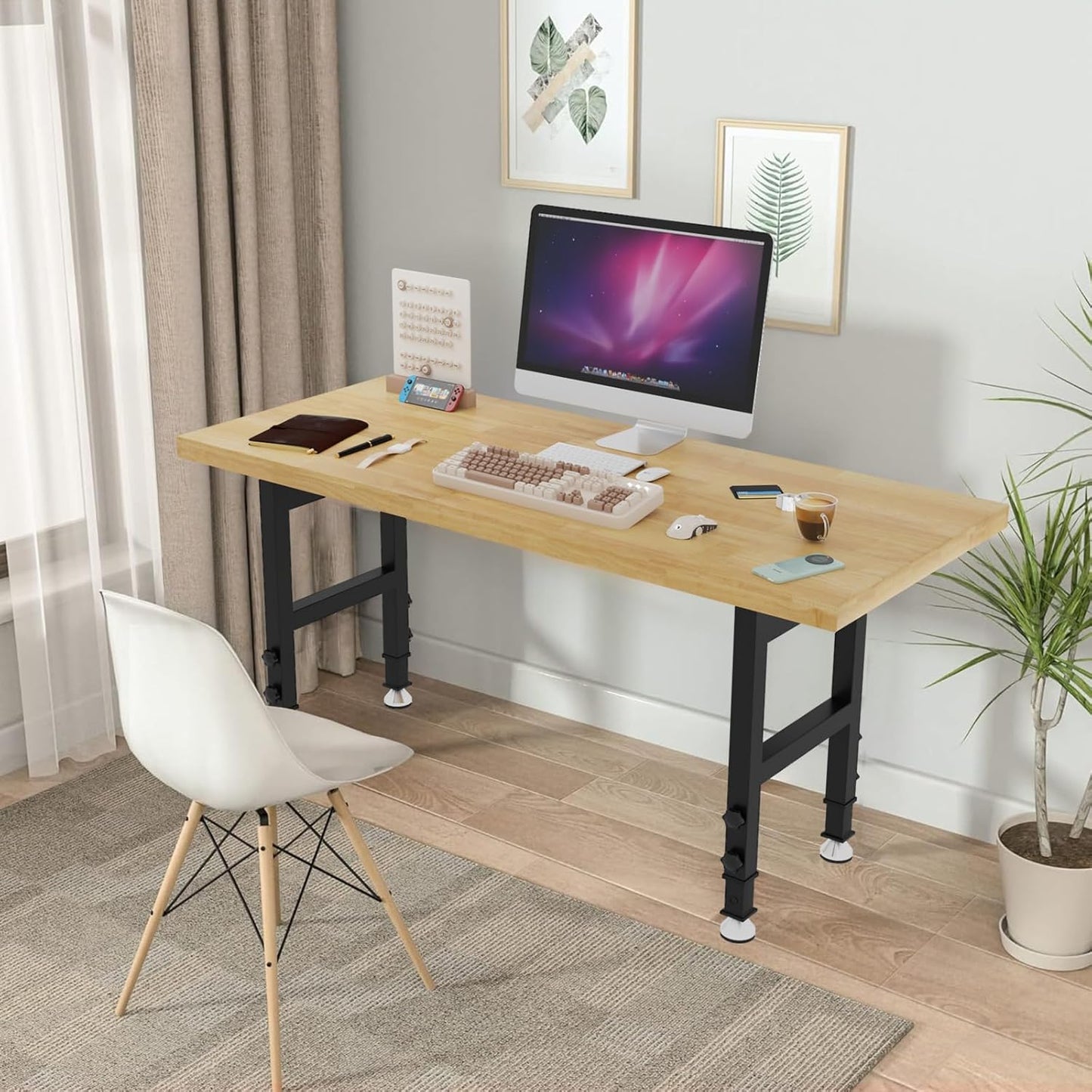 60'' Adjustable Workbench Table, Metal Tool Bench Work Bench for Garage, Large Load Capacity Workshop Table for Office,Workshop,Home, Easy Assembly