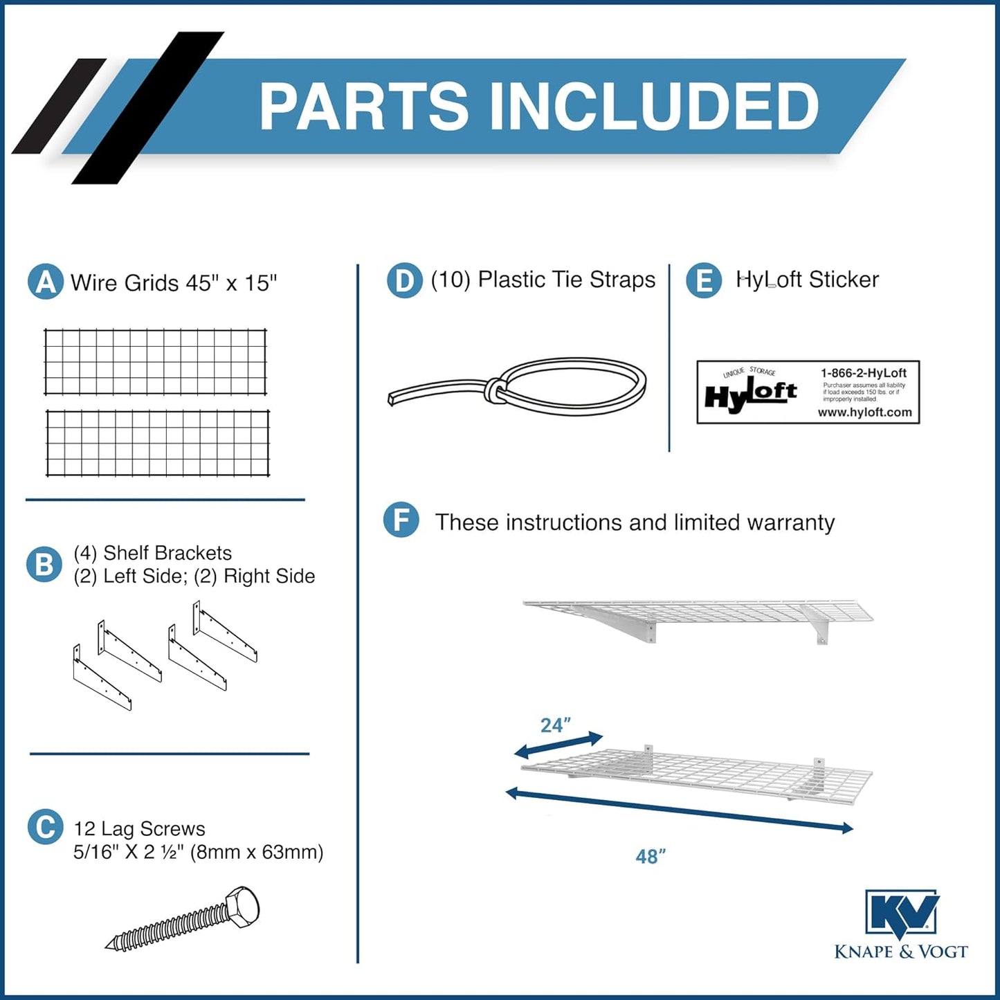 00630 2-Pack Heavy Duty Steel Wall Garage Shelving, 48-Inch X 24-Inch Wall Mounted Shelves for Garage Storage, Low-Profile Brackets, Max Shelf Load 150 Pounds, White Powder Coated Finish