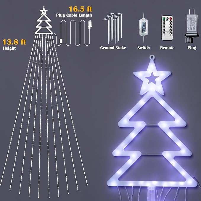Outdoor Christmas Decorations Yard Star String Lights 420 LED Waterproof, 8 Lighting Modes Waterfall Lights for Yard Patio Garden Party (Cold White)