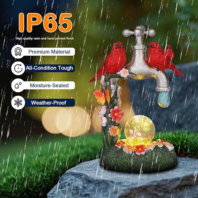 Red Cardinal Bird Statue with LED Ball Light 8.6"Resin Caidinal Figurine Outdoor Waterproof Solar Statues for Yard and Garden Unique Housewarming Birthday Outdoor Gifts for Women Mom Wife Girlfriend