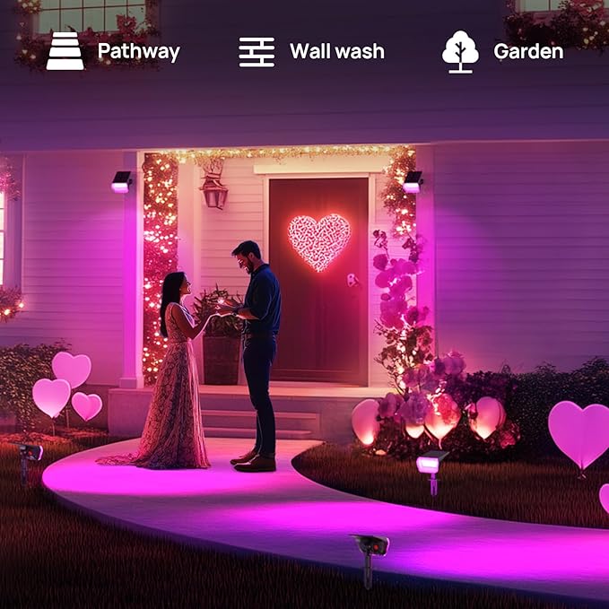 Linkind Solar Lights Outdoor, 50 LEDs Color Changing Spotlights, Solar RGB Light with 10 Lighting Modes and IP67 Waterproof, Multicolor Outdoor Lighting for Yard, Garden, Landscape Decorations, 4Pack