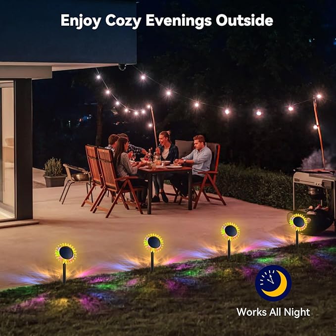 Outdoor Solar Lights, 2 Pack Led Solar Sunflower Lights, Stake/Wall 2-in-1 Waterproof Solar Garden Lights for Yard, Landscape, Fence, Patio, Driveway, Pathway, Backyard Decoration (Colourful)