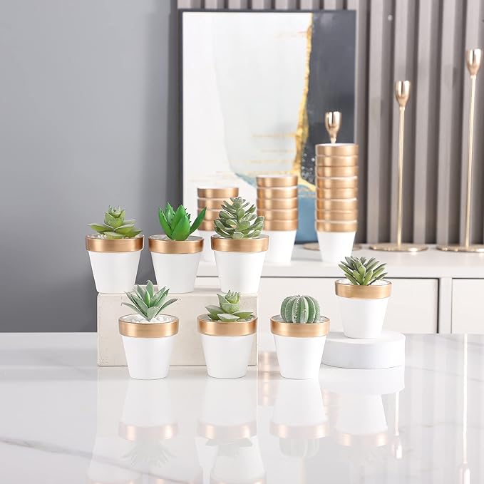 Yishang 36 pcs Small Mini White&Gold Clay Pots, 2.5'' Terracotta Pot Clay Ceramic Pottery Planter,Cactus Flower Terra Cotta Pots,Succulents Nursery Pots,with Drainage Hole, for Crafts,Wedding Favor