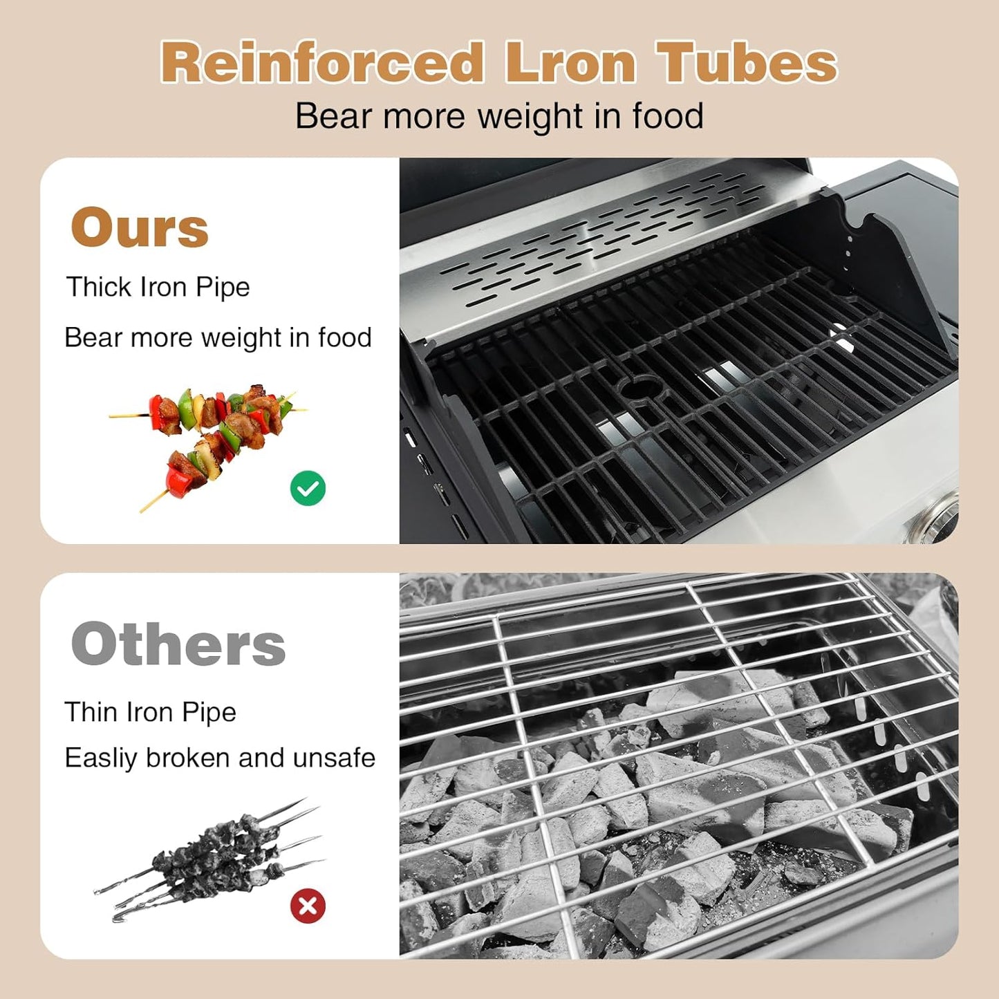 Endark 3-burner propane gas grill | 37,000 BTU stainless steel with side-fire function | with enameled cast iron grate, thermometer and side stand wheels | great for patio and garden outdoor cooking