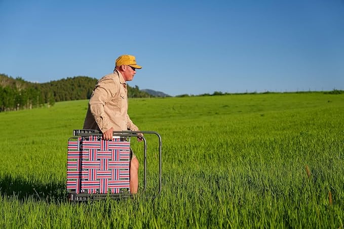 Retro Webbed Camping Chair - Lightweight, Foldable, Durable Steel Frame, 300lb Capacity, Vintage Red/Blue Stripes by Caddis Sports (4)