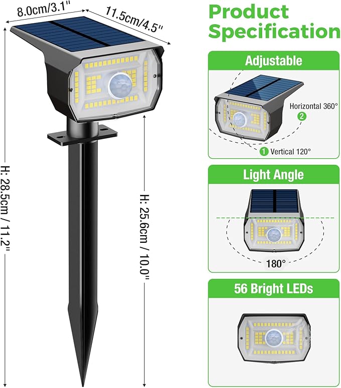 nipify Solar Spot Lights Outdoor Motion Sensor with 3 Modes, Solar Spotlights Outdoor Waterproof 2-in-1 Auto On/Off Solar Landscape Lighting for Outside Yard Wall Garden Pathway, Cool White, TBD-33