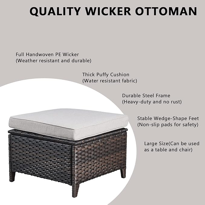 Outdoor Wicker Patio Furniture Set - 5 Piece Rattan Patio Conversation Set with 2 Rocking Swivel Chairs,2 Ottomans and 1 Sofa for Porch Deck Backyard Garden(Brown/Beige)