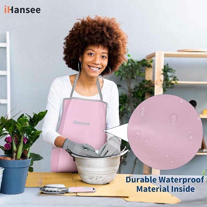 Pink Garden Tool Sets 12 Pieces, iHansee Aluminum Gardening Hand Tools with Non-Slip Handle, Kneeling Pad, Apron, Gloves and Organizer Bag, Landscaping Tools - Gift for Women & Garden Enthusiasts