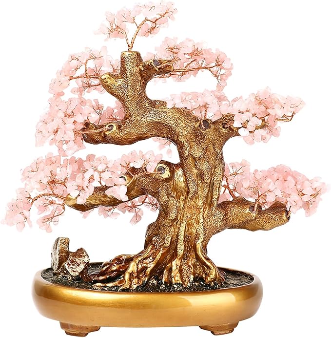 Feng Shui Money Tree Large Crystal Quartz Lucky Tree Gem Tree for Office Home Feng Shui Decoration for Wealth/Fortune and Luck (Rose Quartz)