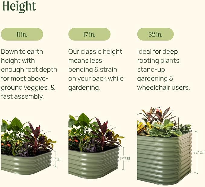 Vego garden Raised Garden Bed Kit, 11" Tall 6 in 1 Modular Metal Raised Planter Bed for Vegetables Flowers Patio Ground Planter Box, Modern Gray