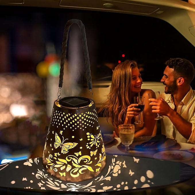 Butterfly Solar Lanterns Outdoor Waterproof, Garden Decor Gifts for Women Mom Grandma Hanging Solar Lights Hollowed-Out Metal Solar Decoration Outside for Patio, Yard, Pathway, Front Porch(1 Pack)