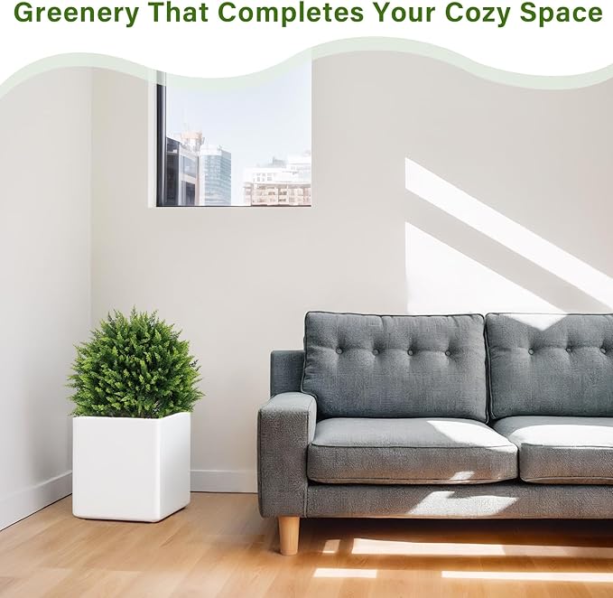 24" Artificial Cedar Topiary Ball Bushes, Set of 2 UV Resistant Fake Trees Outdoor Shrubs with Ground Spike, Weatherproof Faux Plants for Planter, Front Porch, Garden, Yard, Patio Decor