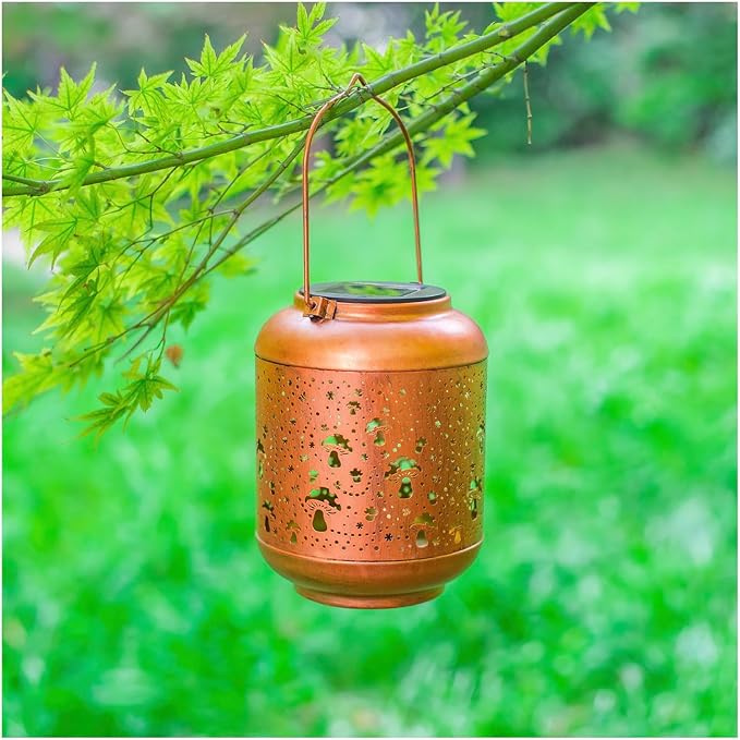 Mushroom Solar Lanterns Outdoor Waterproof Hanging Solar Lights Mushroom Gifts for Women Men Mom Metal Decorative LED Outdoor Lanterns for Patio,Lawn, Landscape, Garden Decor, Yard Decoration