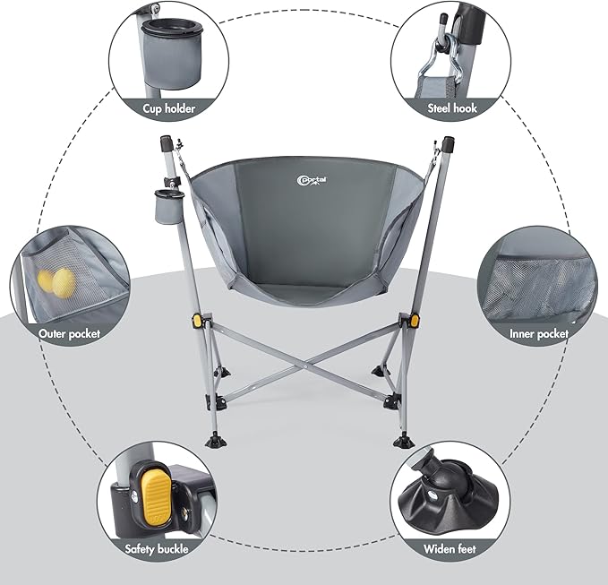 Portal Large Hammock Camping Chair Folding Rocking Chairs Portable Swinging Chair Wide Seat for Outdoor Lawn Patio Garden,Support 350 lbs, Grey