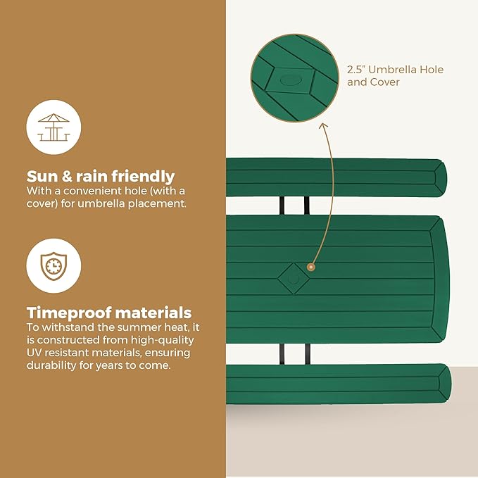 OEF Furnishings Heavy Duty Blow Molded Folding Picnic Table - Green, Black Frame