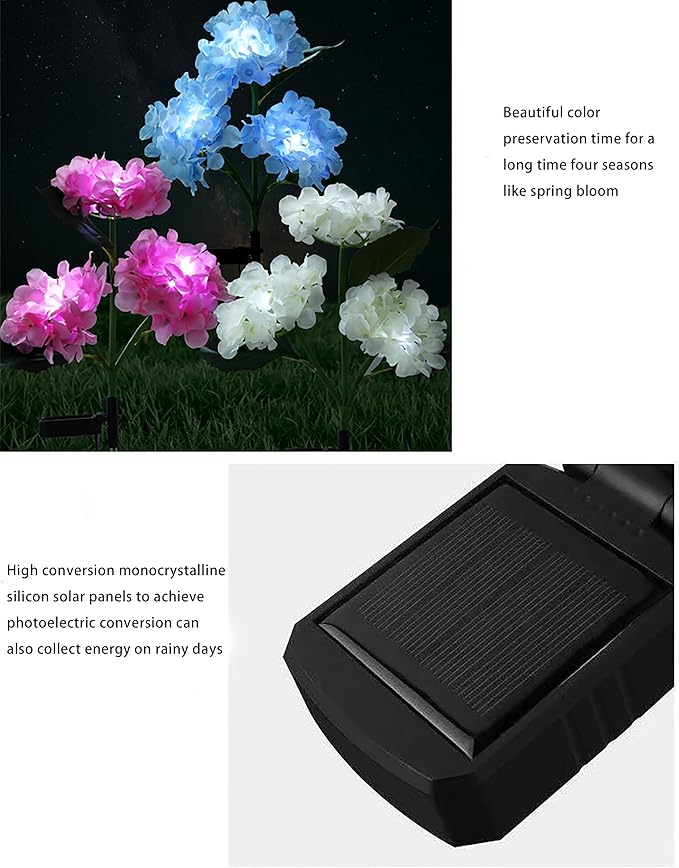 RAYLIDA Solar Lights Outdoor Decorative - 3 Pack Hydrangea Solar Garden Stake Lights, Multicolor, 10"L x 10"W x 27.5"H