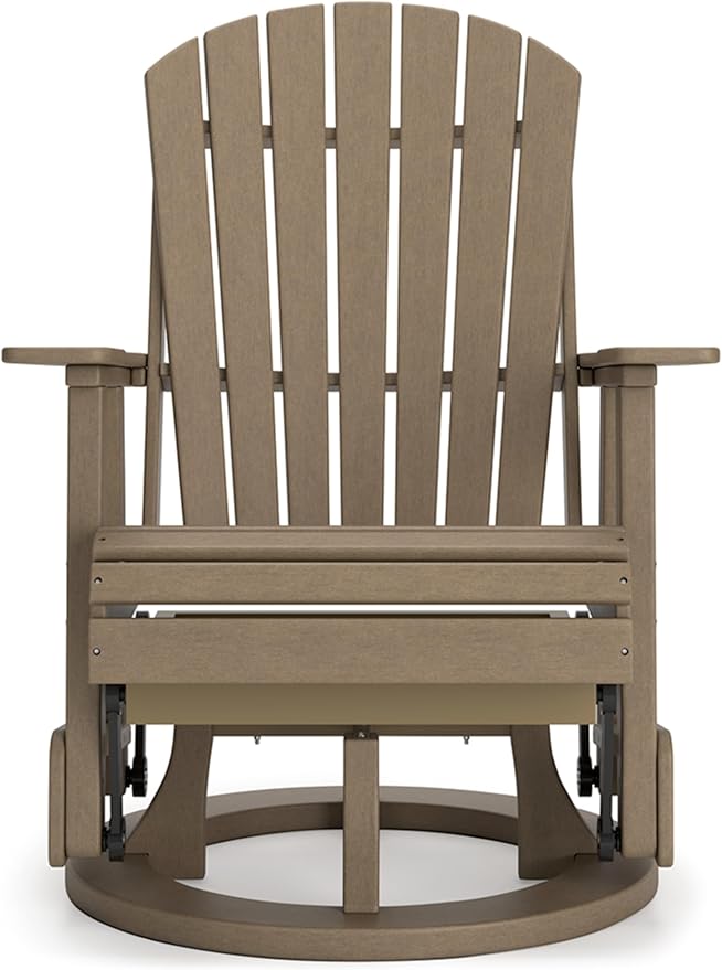 Signature Design by Ashley Hyland Wave Casual Weather Resistant HDPE Outdoor Swivel Glider Chair, Light Brown