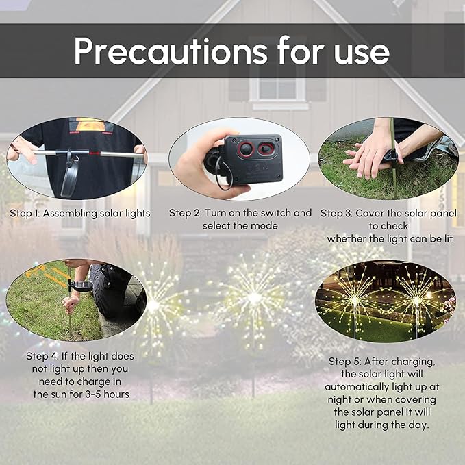 Solar Garden Firework Lights, 4 Pack, Waterproof, 120 LED, Outdoor, Warm White, Pathway, Patio, Party Decorations