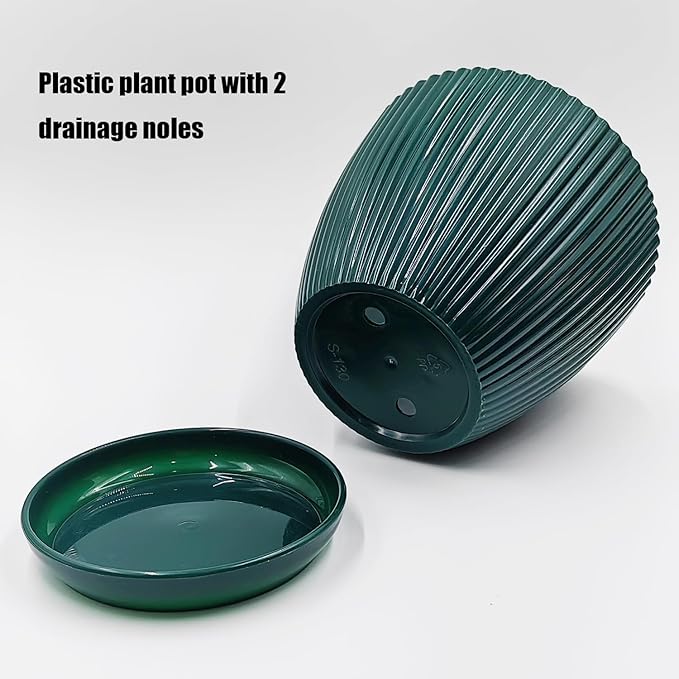 Plant Planters with Drainage Holes and Trays Pack of 6 Plant Pots Indoor and Outdoor Flowers Pots Different Size Plastic Pots, Dark Green