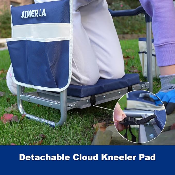 K5 Foldable Garden Kneeler Seat Heavy Duty (Detachable Cloud Kneeler Pad) Garden Stool - 2 Large Capacity Garden Tool Bags with Pockets - Portable Garden Bench for Indoor and Outdoor