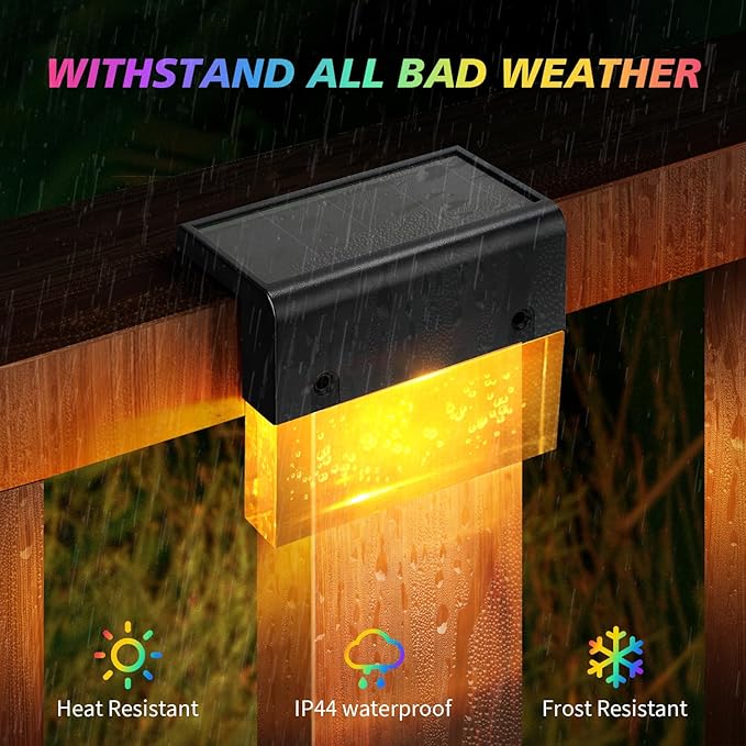 SUNFACE 8 Pack Solar Step Lights, 2 Modes - Acrylic Bubbles LED Super Bright Waterproof Solar Deck Fence Step Pool Backyard Decor (Warm White/7 Color)