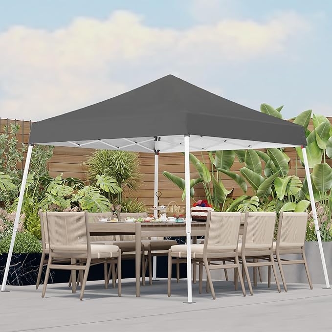 10x10 Pop Up Canopy, 300D Silver Coated Grey Fabric Outdoor Gazebo, Beach Tent Slant Legs with Storage Bag,Easy Up Sun Shade Shelter Tents with 8x8 Top Cover for Patio,Party