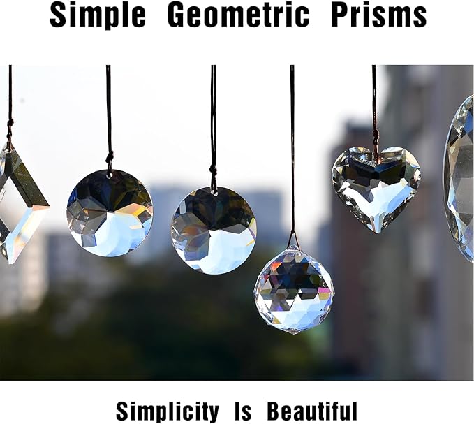 2PCS 5" Circle Crystal Sun Catcher Prisms, STINO Hanging Suncatchers with Glass Prism, Rainbow Maker for Windows, Balcony, Kitchen, Garden Decoration (1, Circle Clear 2Pcs)