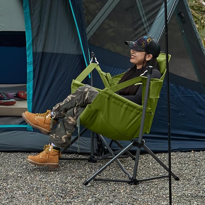 Timber Ridge Hammock Camping Chair with Adjustable Backrest, Heavy Duty Folding Hammock Chair Supports 300lbs, Portable Hammock Chair for Camping, Travelling and Patio, Green