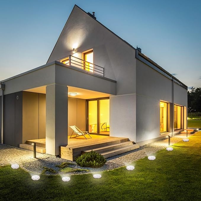 Solar Lights Outdoor Waterproof, 8 Packs Bright Solar Ground Lights with Updated 12 LEDs, Solar Garden Lights Landscape Lights for Pathway Walkway Driveway Patio Yard Deck Lawn Decor (Cold)