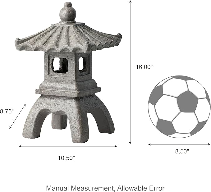 Glitzhome MGO Faux Concrete Pagoda Garden Statue Indoor and Outdoor Decoration, 16" H