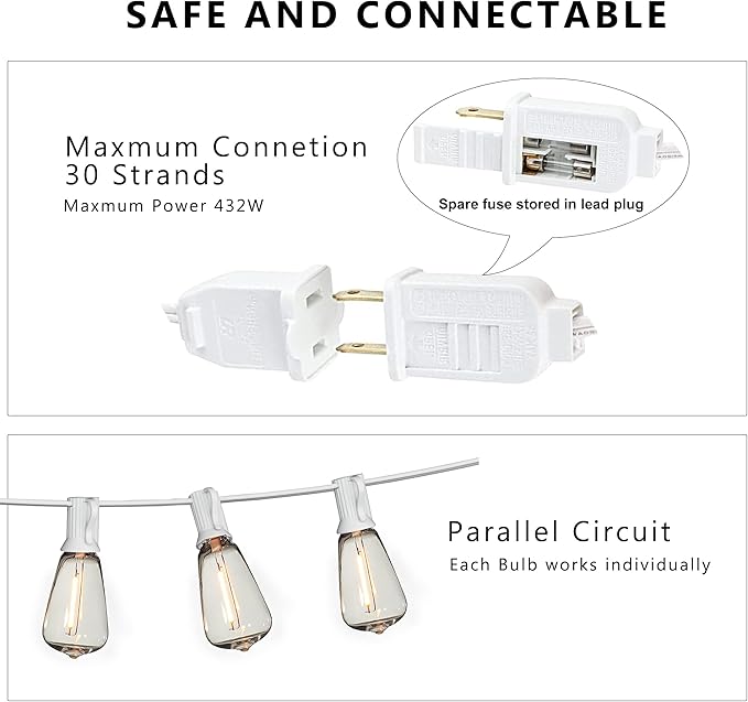 Outdoor String Lights 50FT Waterproof,LED Patio Lights Dimmable with 27 Bright Shatterproof Retro Bulbs,Vintage Edison String Hanging Lights for Outside Bistro,Backyard,Balcony,White Cable