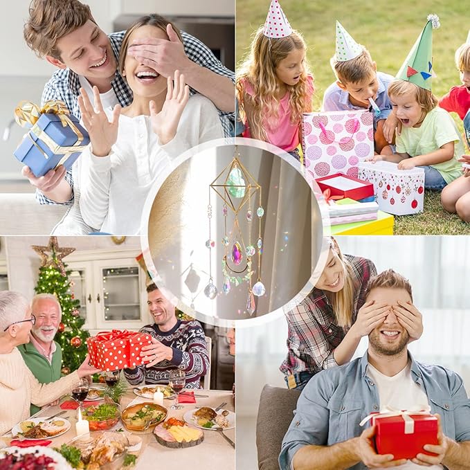 Green Fluorite Crystal Suncatcher Window Hanging Pendant Glass Prisms Decor Wind Chime Rainbow Sun Catcher for Home Garden Porch