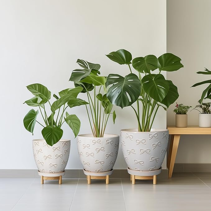 Pots for Plants 10 Inch - Ceramic Planter Large Plant Pot for Indoor Plants Outdoor Round Flower Pot with Drainage Hole and Saucer Home Garden Decor White