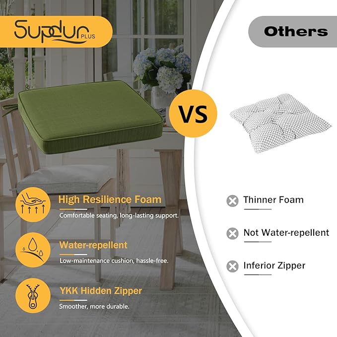 Outdoor Square Corner Seat Cushion, 19"x19"x3", Set of 4, Non Slip Seat Cushion Pads with Removable Cover for Patio Furniture, Garden Yard Lawn, Deep Forest Green