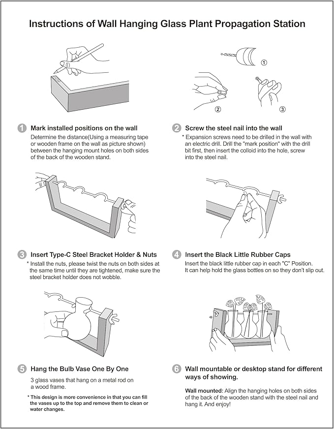 Ivolador Wall Hanging Plant Propagation Station,Bulb Plant Terrarium with Wooden Stand,Unique Gardening Gifts for Women Plant Lovers,Hydroponic Indoor Planter Home Office Decor-3 Bulb Glass Vases