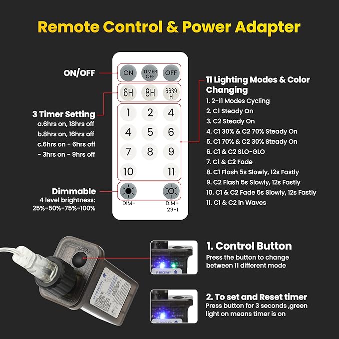 Color Changing Christmas Lights, 338ft 1000 LED Warm White & Multicolor Christmas String Lights with Remote, 11 Modes Christmas Twinkle Lights Waterproof for Christmas Party, Garden, Xmas Tree Decor