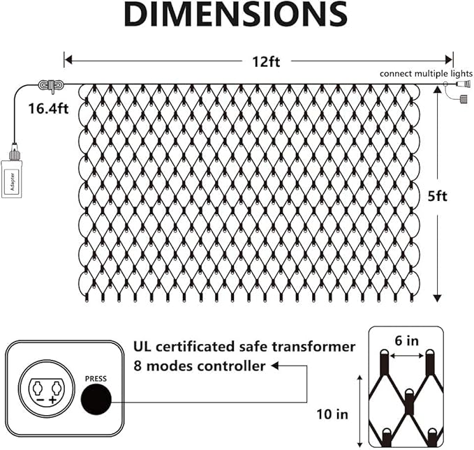 Lomotech 12ft x 5ft 360 LED Christmas Net Lights, 8 Modes Waterproof With Timer Low Voltage Connectable Mesh Lights for Trees, Bushes, Shurb, Garden, Outdoor Decoration(Green Wire, Multi-colored)