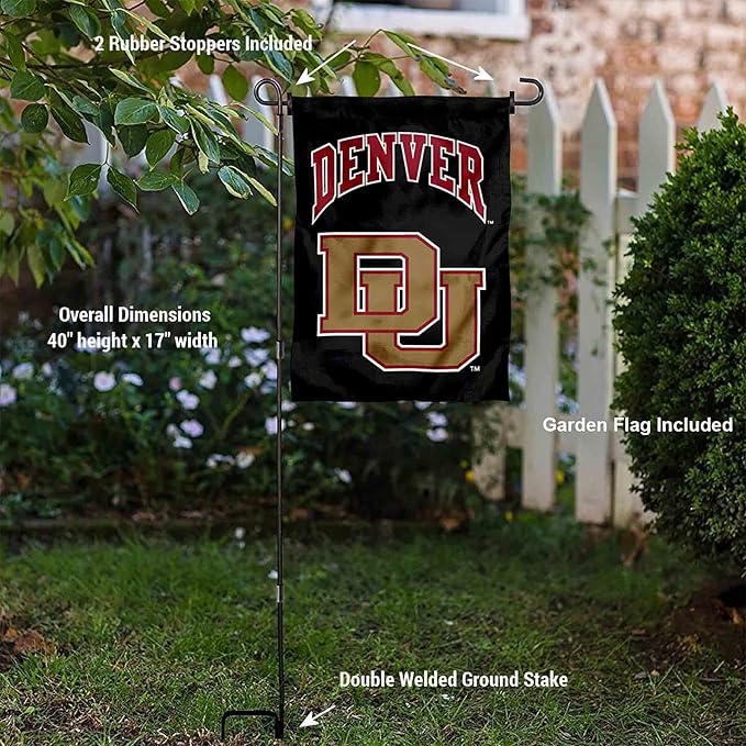 College Flags & Banners Co. Denver Pioneers Garden Flag with Pole Stand Holder