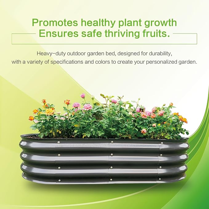 Gardmax Galvanized Raised Garden Bed, Lightweight Planter Boxes Outdoor with Easy Assembly, Large Garden Bed for Vegetables, Fruits, Flower Dark Grey