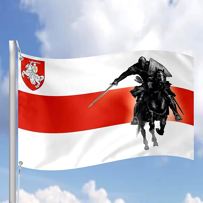 Belarus Knight Flag 3x5 Feet β Resistance Symbol with Knight On Horseback, Brass Grommets for Protests and Solidarity, Lightweight and Easy to Hang on Flagpoles, Built to Withstand Outdoor Conditions