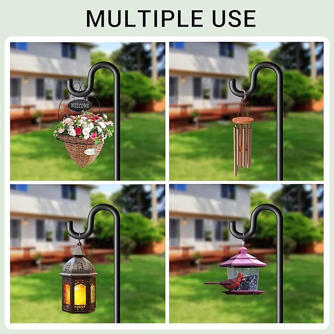 92" Shepherds Hooks for Outdoor, Extra Thick Bird Feeder Pole with 5 Prong Base, Adjustable Shepards Hook for Garden, Weddings, Hanging Plant,2 Pack